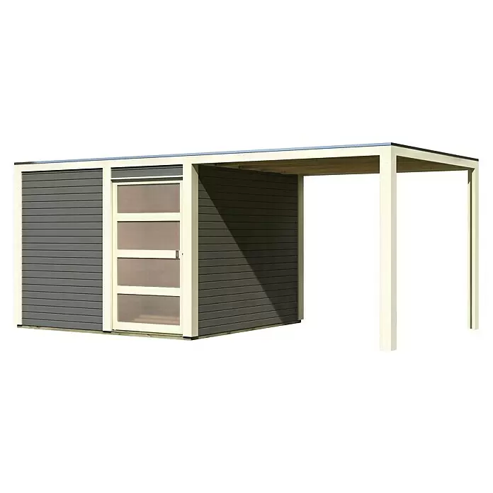 Karibu Gartenhaus Qubic 2Außenmaß inkl. Dachüberstand (B x T): 542,5 x 276 cm, Holz, Terragrau, Mit Seitendach