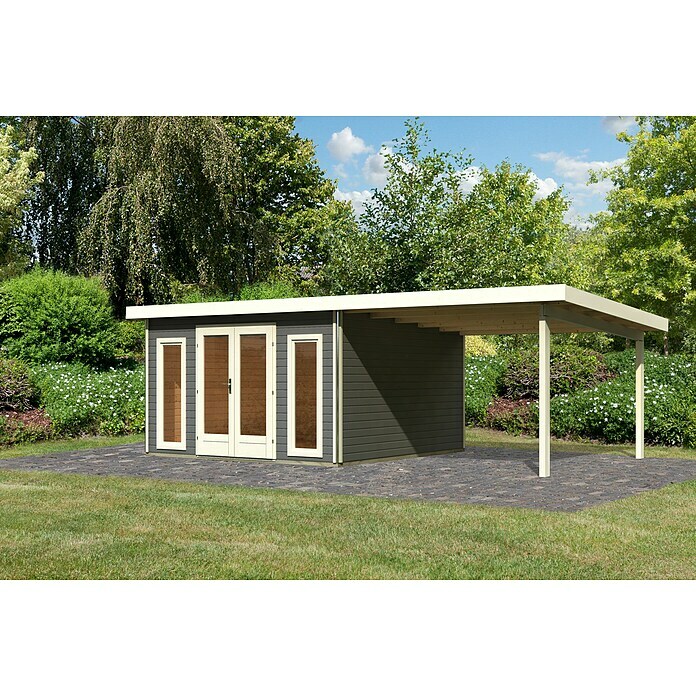 Karibu Gartenhaus Radeburg 3 (Außenmaß inkl. Dachüberstand (B x T): 724 x 393 cm, Holz, Terragrau, Mit Seitendach) | BAUHAUS