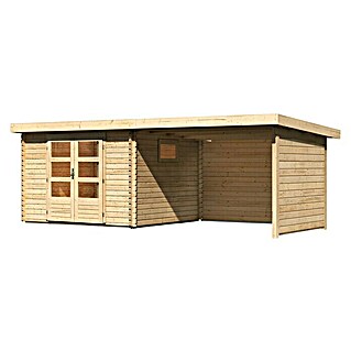 Karibu Gartenhaus (Außenmaß inkl. Dachüberstand (B x T): 616,5 x 333 cm, Holz, Natur, Mit Seitendach, Rück- & Seitenwand)