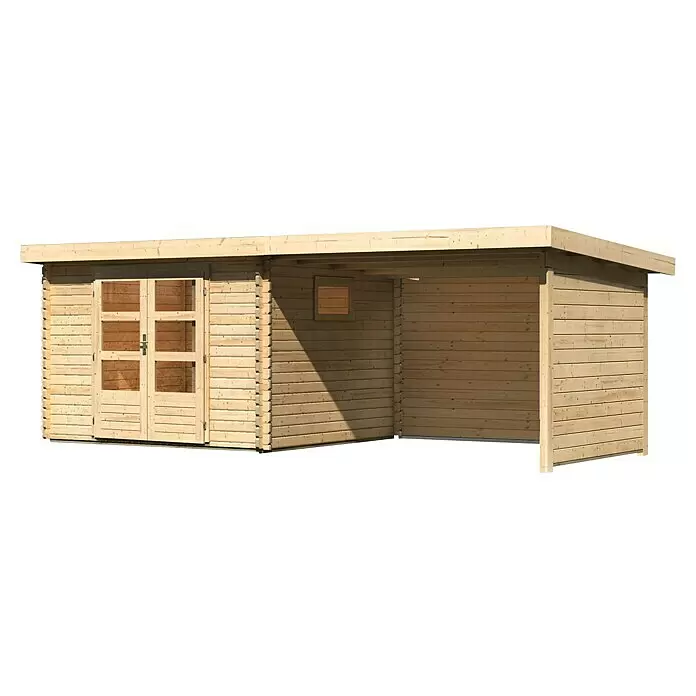 Karibu GartenhausAußenmaß inkl. Dachüberstand (B x T): 616,5 x 333 cm, Holz, Natur, Mit Seitendach, Rück- & Seitenwand