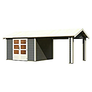 Karibu Gartenhaus Theres (Außenmaß inkl. Dachüberstand (B x T): 648 x 348 cm, Holz, Terragrau)