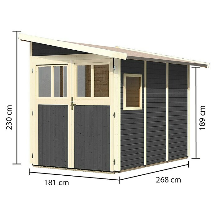 Karibu Gartenhaus Wandlitz 3 (Außenmaß inkl. Dachüberstand (B x T): 200 x 320 cm, Holz, Terragrau) | BAUHAUS