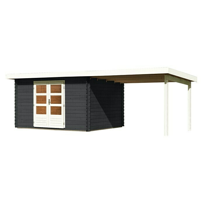 Karibu Gartenhaus Kerko 5 (Außenmaß inkl. Dachüberstand (B x T): 554 x 262  cm, Holz, Terragrau, Mit Seitendach, Rück- und Seitenwand) | BAUHAUS