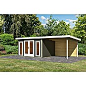 Karibu Gartenhaus Radeburg 2 (Außenmaß inkl. Dachüberstand (B x T): 724 x 331,5 cm, Holz, Terragrau, Mit Seitendach und Rückwand) | BAUHAUS