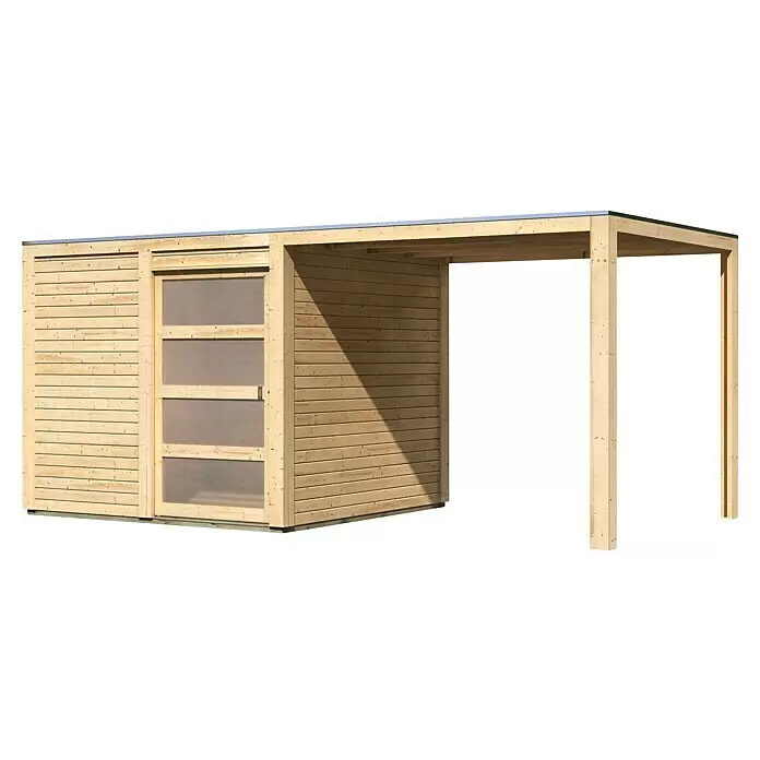 Karibu Gartenhaus Qubic 1Außenmaß inkl. Dachüberstand (B x T): 485 x 246 cm, Holz, Natur, Mit Seitendach