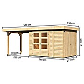 Karibu Gartenhaus Retola 2 (Außenmaß inkl. Dachüberstand (B x T): 580 x 238 cm, Holz, Natur) | BAUHAUS