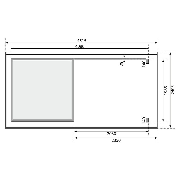 Karibu Gartenhaus Kandern 1 (Außenmaß inkl. Dachüberstand (B x T): 451,5 x 232 cm, Holz, Natur) | BAUHAUS