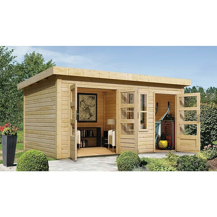 Karibu Gartenhaus Schönbuch 2 (Außenmaß inkl. Dachüberstand (B x T): 458 x 302 cm, Holz, Natur) | BAUHAUS