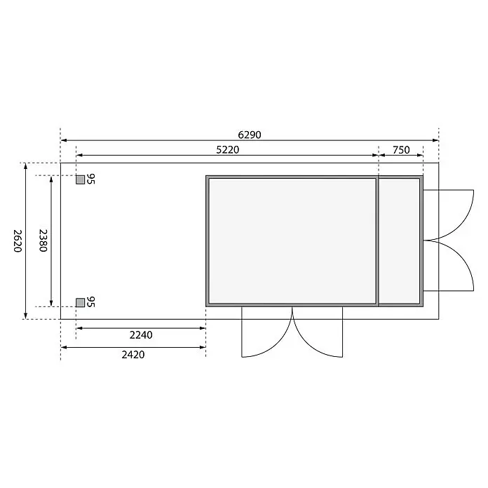 Karibu Gartenhaus Retola 6Außenmaß inkl. Dachüberstand (B x T): 629 x 262 cm, Holz, Natur