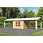Karibu Gartenhaus Theres (Außenmaß inkl. Dachüberstand (B x T): 947 x 348 cm, Holz, Natur) | BAUHAUS