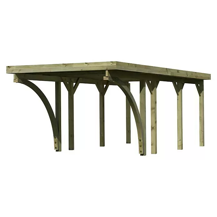 Karibu Carport Classic 2Außenmaß inkl. Dachüberstand (B x T): 3,18 x 6,7 m, Einzelcarport, Naturbelassen, Farbe Dach: Grau, Mit 2 Einfahrtsbögen