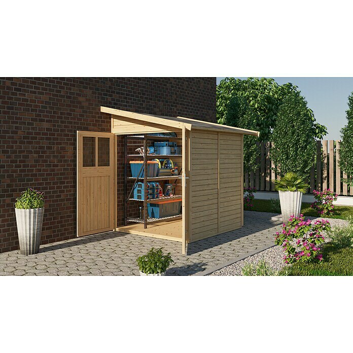 Karibu Gartenhaus Wandlitz 2 (Außenmaß inkl. Dachüberstand (B x T): 200 x 232 cm, Holz, Natur) | BAUHAUS