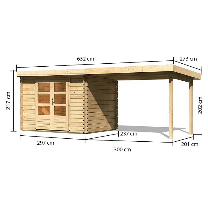 Karibu Gartenhaus Bastrup 3 (Außenmaß inkl. Dachüberstand (B x T): 614 x 273 cm, Holz, Natur, Mit Seitendach) | BAUHAUS