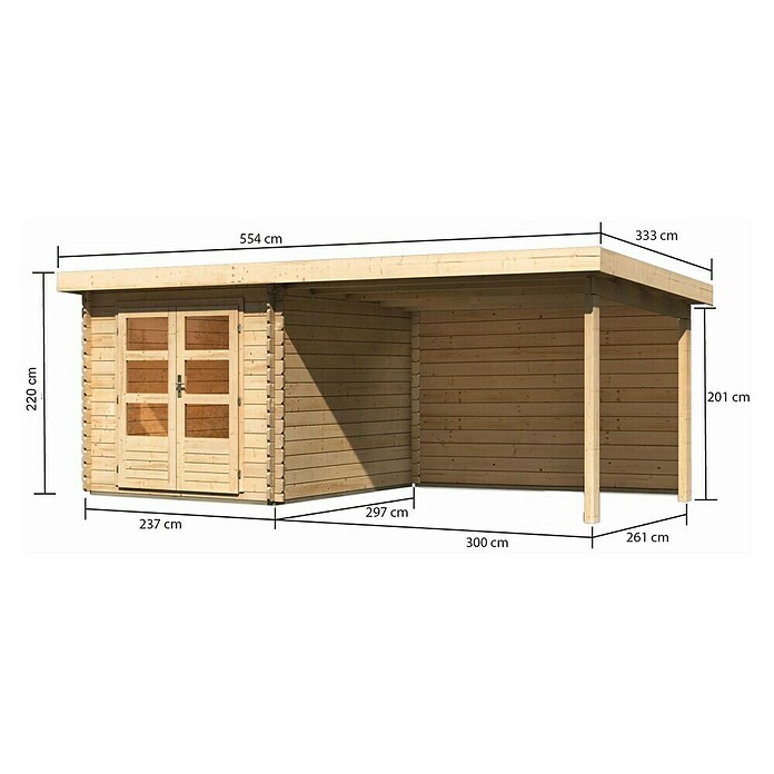 Karibu Gartenhaus Bastrup 4 (Außenmaß inkl. Dachüberstand (B x T): 554 x 333 cm, Holz, Natur, Mit Seitendach und Rückwand) | BAUHAUS