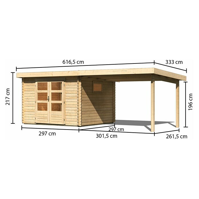 Karibu Gartenhaus (Außenmaß inkl. Dachüberstand (B x T): 616,5 x 333 cm, Holz, Natur, Mit Seitendach) | BAUHAUS