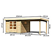 Karibu Gartenhaus (Außenmaß inkl. Dachüberstand (B x T): 616,5 x 333 cm, Holz, Natur, Mit Seitendach) | BAUHAUS