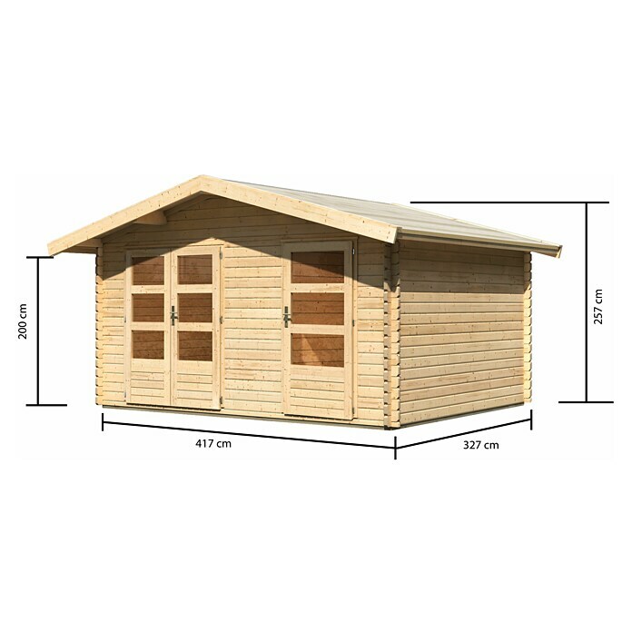 Karibu Gartenhaus Lagor (Außenmaß inkl. Dachüberstand (B x T): 468 x 390 cm, Holz, Natur) | BAUHAUS