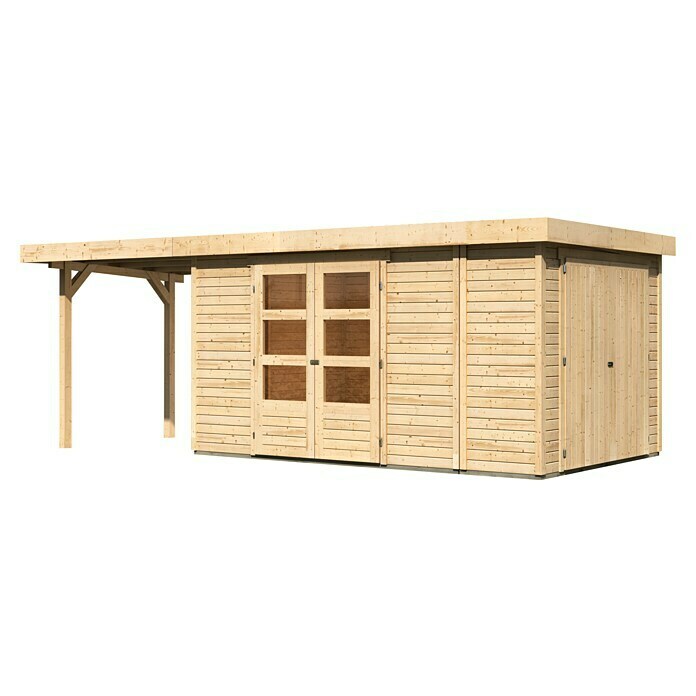 Karibu Gartenhaus Retola 2 x 238 Holz, Dachüberstand (B Natur) (Außenmaß | T): x cm, BAUHAUS 580 inkl