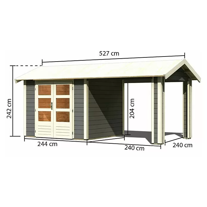 Karibu Gartenhaus TheresAußenmaß inkl. Dachüberstand (B x T): 528 x 288 cm, Holz, Terragrau