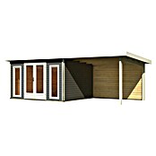 Karibu Gartenhaus Radeburg 2 (Außenmaß inkl. Dachüberstand (B x T): 724 x 331,5 cm, Holz, Terragrau, Mit Seitendach und Rückwand) | BAUHAUS