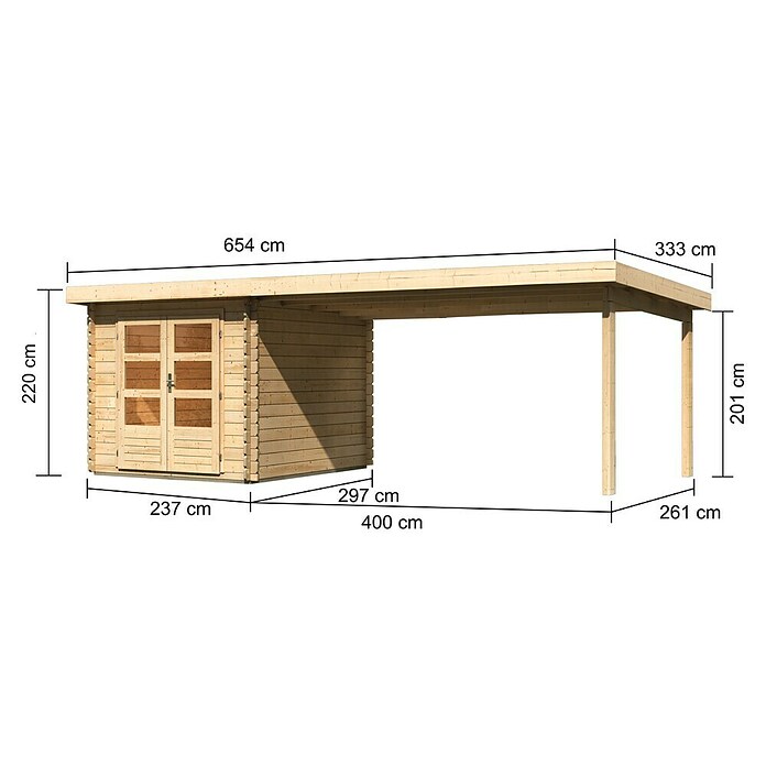 Karibu Gartenhaus Bastrup 4 (Außenmaß inkl. Dachüberstand (B x T): 654 x 333 cm, Holz, Natur, Mit Seitendach) | BAUHAUS