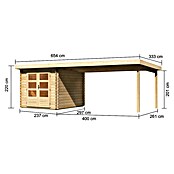 Karibu Gartenhaus Bastrup 4 (Außenmaß inkl. Dachüberstand (B x T): 654 x 333 cm, Holz, Natur, Mit Seitendach) | BAUHAUS