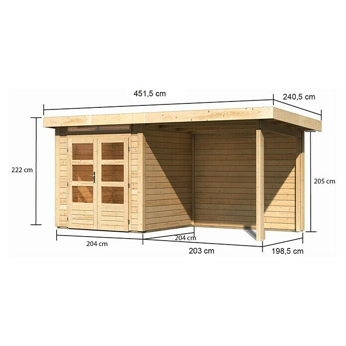 Karibu Gartenhaus Kandern 1 (Außenmaß inkl. Dachüberstand (B x T): 451,5 x 232 cm, Holz, Natur) | BAUHAUS
