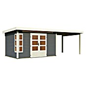 Karibu Gartenhaus Kastorf 7 (Außenmaß inkl. Dachüberstand (B x T): 702 x 273 cm, Holz, Terragrau, Mit Seitendach) | BAUHAUS