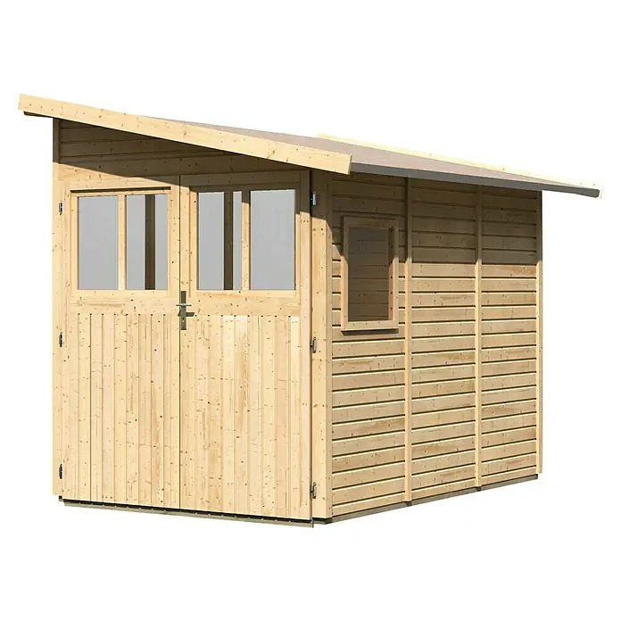 Karibu Gartenhaus Wandlitz 3 - Außenmaß inkl. Dachüberstand (B x T): 200 x 320 cm, Holz, Natur - Holzschuppen mit Doppeltür und Fenster. Das Holzschuppen bietet Stauraum und Schutz vor Witterungseinflüssen. Holzstruktur in Naturtönen sichtbar.