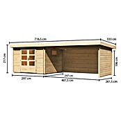 Karibu Gartenhaus (Außenmaß inkl. Dachüberstand (B x T): 716,5 x 333 cm, Holz, Natur, Mit Seitendach, Rück- & Seitenwand) | BAUHAUS