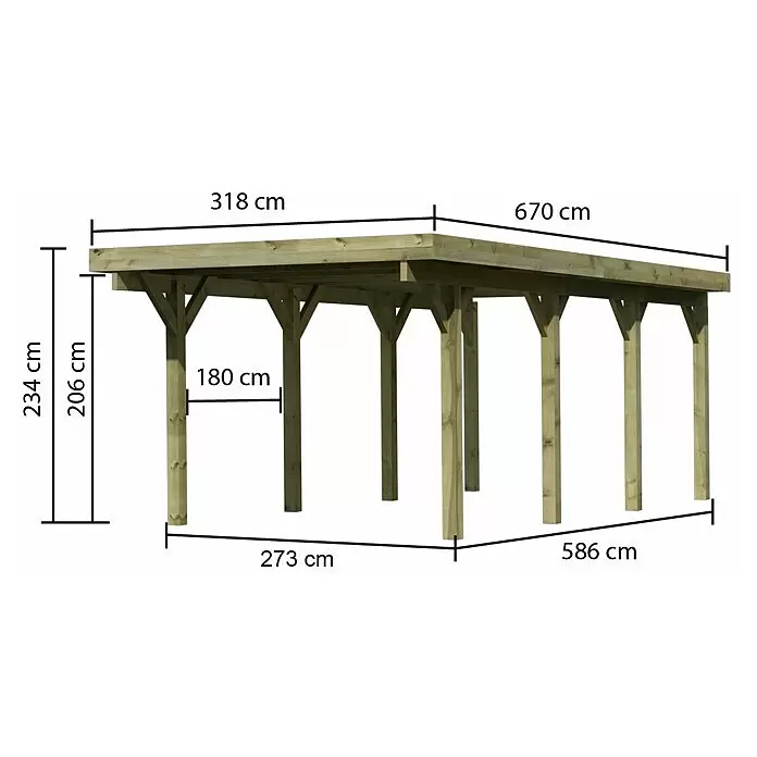 Karibu Carport Classic 2Außenmaß inkl. Dachüberstand (B x T): 3,18 x 6,7 m, Einzelcarport, Naturbelassen, Farbe Dach: Grau, Ohne Einfahrtsbogen