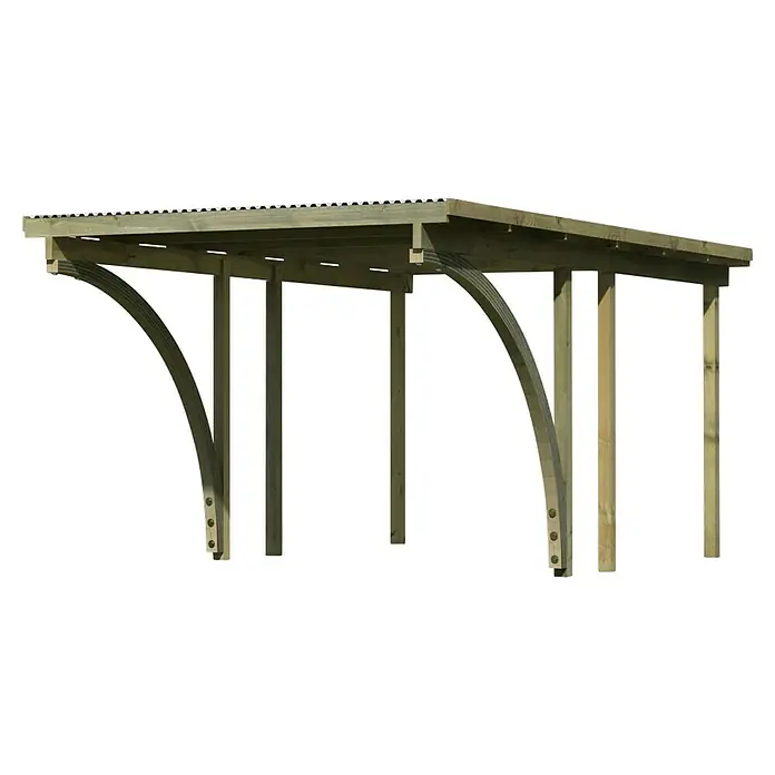 Karibu Carport Eco 1Außenmaß inkl. Dachüberstand (B x T): 3,04 x 4,9 m, Einzelcarport, Naturbelassen, Mit 2 Einfahrtsbögen