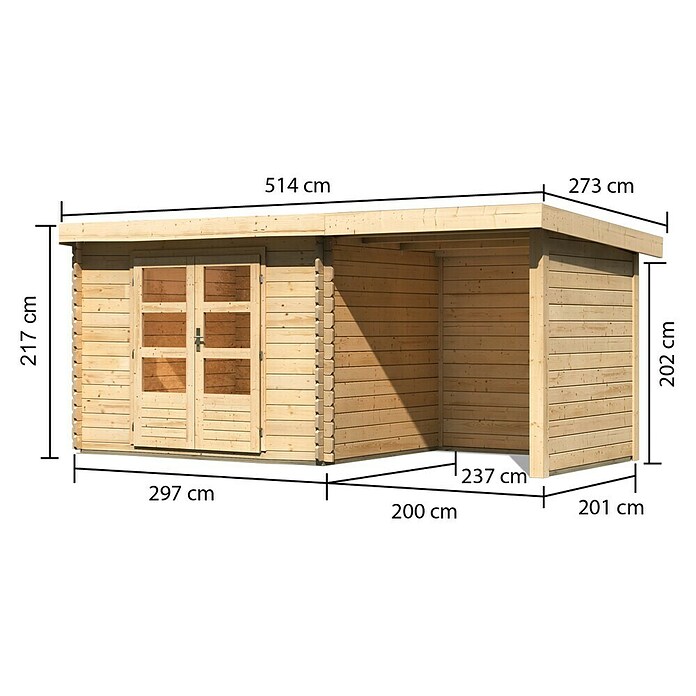 Karibu Gartenhaus Bastrup 3 (Außenmaß inkl. Dachüberstand (B x T): 514 x 273 cm, Holz, Natur, Mit Seitendach, Rück- und Seitenwand) | BAUHAUS