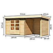 Karibu Gartenhaus Bastrup 3 (Außenmaß inkl. Dachüberstand (B x T): 514 x 273 cm, Holz, Natur, Mit Seitendach, Rück- und Seitenwand) | BAUHAUS