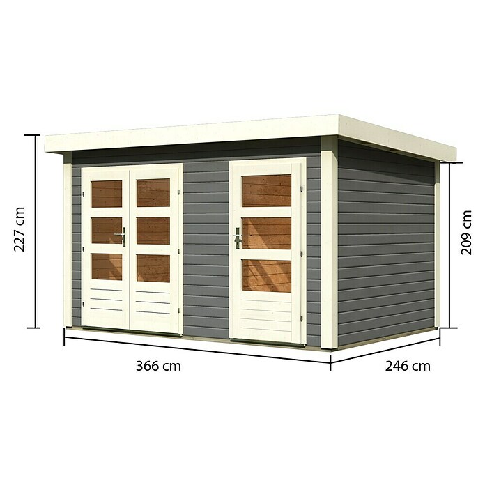 Karibu Gartenhaus Schönbuch 1 (Außenmaß inkl. Dachüberstand (B x T): 398 x 273 cm, Holz, Terragrau) | BAUHAUS