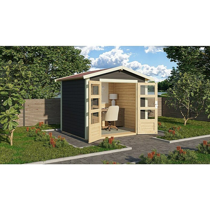 Karibu Gartenhaus Talkau 3 (Außenmaß inkl. Dachüberstand (B x T): 270 x 234 cm, Holz, Terragrau) | BAUHAUS