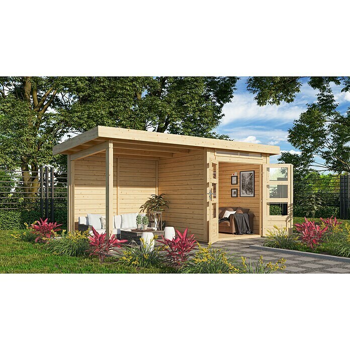 Karibu Gartenhaus Kandern 1 (Außenmaß inkl. Dachüberstand (B x T): 451,5 x 232 cm, Holz, Natur) | BAUHAUS