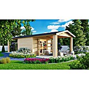 Karibu Gartenhaus Theres (Außenmaß inkl. Dachüberstand (B x T): 947 x 348 cm, Holz, Natur) | BAUHAUS