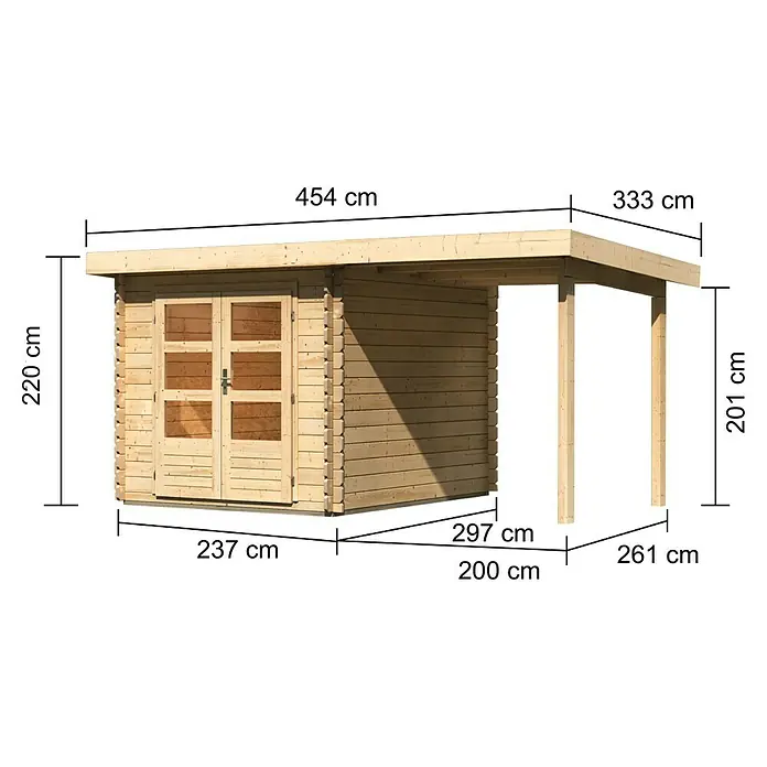 Karibu Gartenhaus Bastrup 4Außenmaß inkl. Dachüberstand (B x T): 454 x 333 cm, Holz, Natur, Mit Seitendach