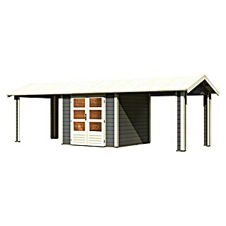 Karibu Gartenhaus Theres (Außenmaß inkl. Dachüberstand (B x T): 767 x 288 cm, Holz, Terragrau)
