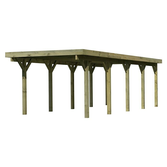 Karibu Carport Classic 3 (Außenmaß inkl. Dachüberstand (B x T): 3,18 x 8,6 m, Einzelcarport, Naturbelassen, Farbe Dach: Grau, Ohne Einfahrtsbogen) | BAUHAUS