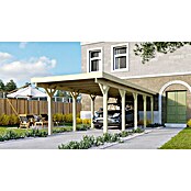 Karibu Carport Classic 3 (Außenmaß inkl. Dachüberstand (B x T): 3,18 x 8,6 m, Einzelcarport, Naturbelassen, Farbe Dach: Rot/ Grau, Ohne Einfahrtsbogen) | BAUHAUS
