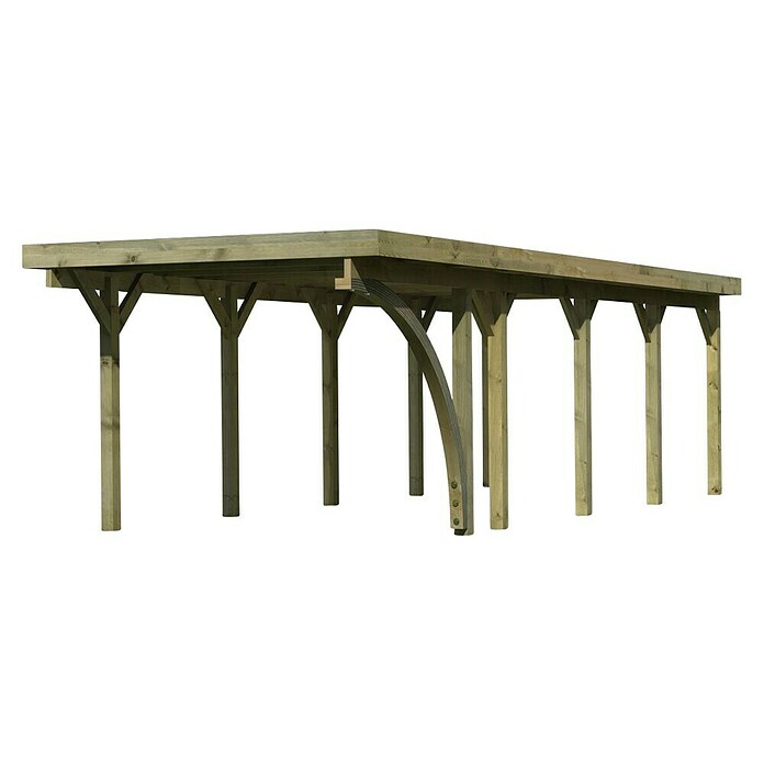 Karibu Carport Classic 3 (Außenmaß inkl. Dachüberstand (B x T): 3,18 x 8,6 m, Einzelcarport, Naturbelassen, Farbe Dach: Rot/ Grau, Mit 1 Einfahrtsbogen) | BAUHAUS
