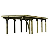 Karibu Carport Classic 3 (Außenmaß inkl. Dachüberstand (B x T): 3,18 x 8,6 m, Einzelcarport, Naturbelassen, Farbe Dach: Rot/ Grau, Mit 1 Einfahrtsbogen) | BAUHAUS