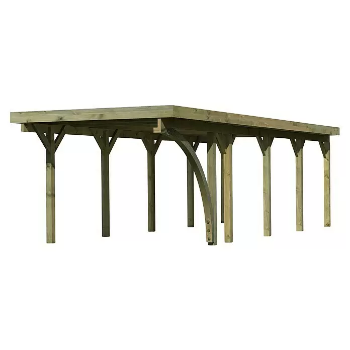Karibu Carport Classic 3Außenmaß inkl. Dachüberstand (B x T): 3,18 x 8,6 m, Einzelcarport, Naturbelassen, Farbe Dach: Rot/ Grau, Mit 1 Einfahrtsbogen