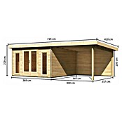 Karibu Gartenhaus Radeburg 3 (Außenmaß inkl. Dachüberstand (B x T): 724 x 393 cm, Holz, Natur, Mit Seitendach und Rückwand) | BAUHAUS
