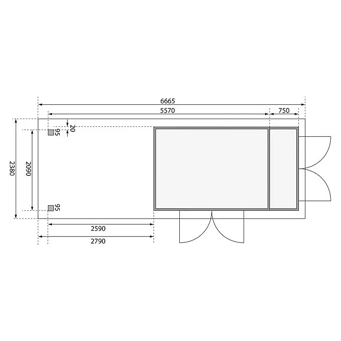 Karibu Gartenhaus Retola 5Außenmaß inkl. Dachüberstand (B x T): 666,5 x 238 cm, Holz, Natur