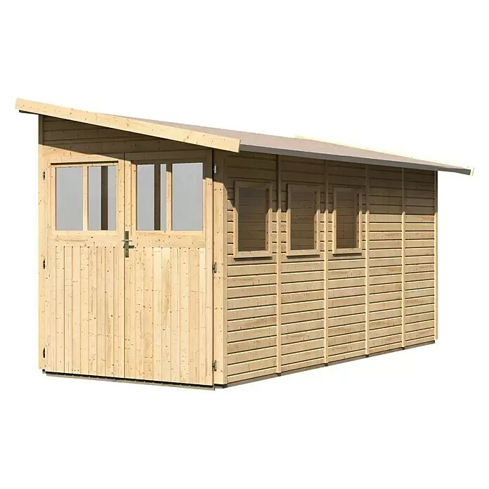 Karibu Gartenhaus Wandlitz 5Außenmaß inkl. Dachüberstand (B x T): 200 x 496 cm, Holz, Natur