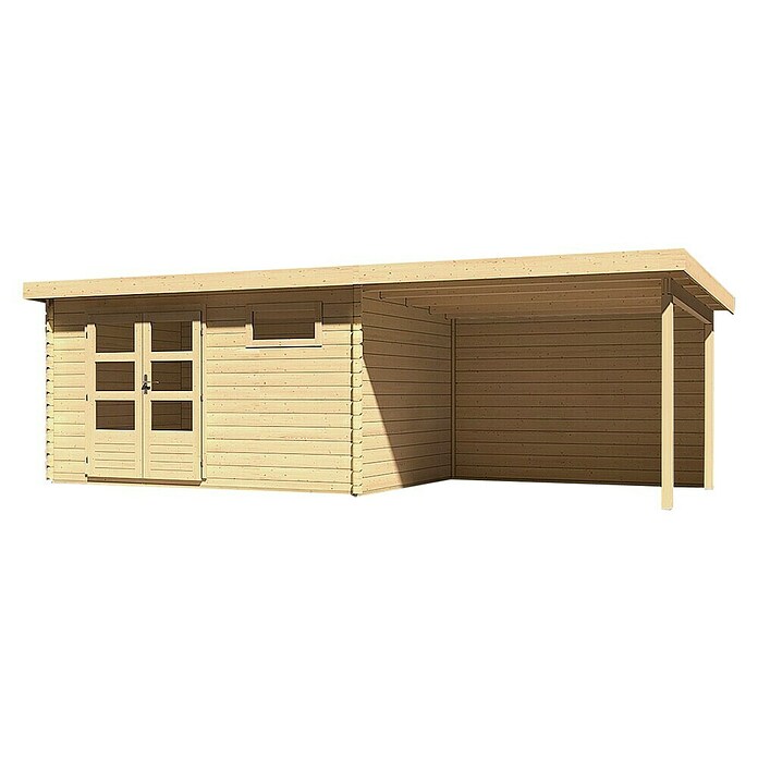 Karibu Gartenhaus Bastrup 8 (Außenmaß inkl. Dachüberstand (B x T): 704 x 333 cm, Holz, Natur, Mit Seitendach und Rückwand) | BAUHAUS