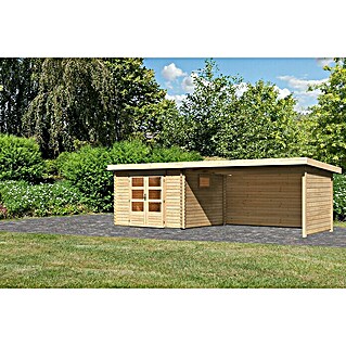 Karibu Gartenhaus (Außenmaß inkl. Dachüberstand (B x T): 716,5 x 333 cm, Holz, Natur, Mit Seitendach, Rück- & Seitenwand)